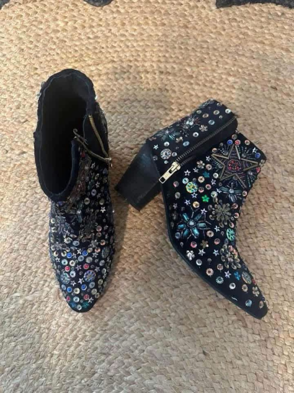 Free People Black Embellished Suede Ankle Boots with Multicolor Studs